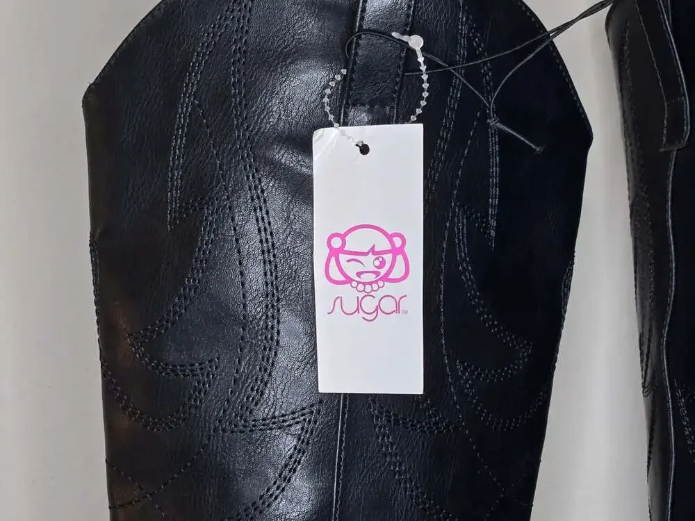 Sugar Nails Studs Women's Western Boots Black Flame Pattern Size 8.5M